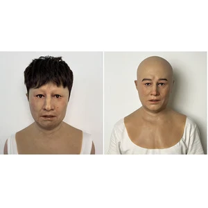 Realistic Male Silicone Full Head Mask Bareheaded Asian Face Headgear Cross Dressing Party Transgender
