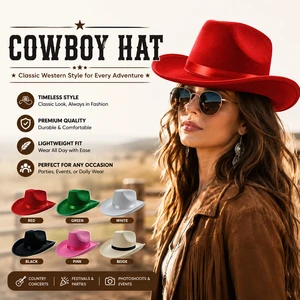 Novelty Waterproof Silk Western Cowboy Hat Christmas Customized Color & Size