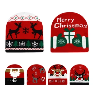 Skull Cap Christmas Knitted Hat for Festive Party Winter Santa Xmas Elf Knit Crochet Beanie
