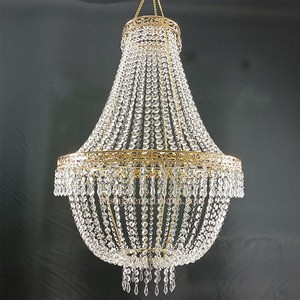 Modern Golden Hanging Crystal Chandelier Wedding Props LED Light Source AC Power Ceiling Charging Wedding Ornament Decoration