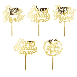 Flower Acrylic Happy Birthday Mama Cake Topper Love Mom Party Supplies Decoration Cake Decorating Tools Baking Accessories