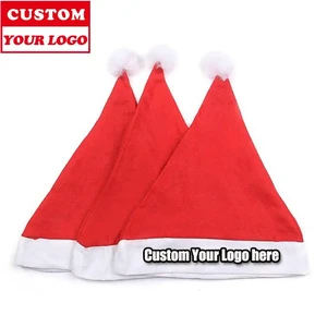 Christmas Hat Customized Logo and Size Christmas Party Supplies Santa Hat Women Pom-pom 54-56CM Head Circumference