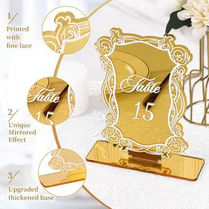 Gold Arch Acrylic Mirror Finish Customizable Wedding Table Numbers with Stand-Luxury Wedding Signage Decor for Promotional Gifts