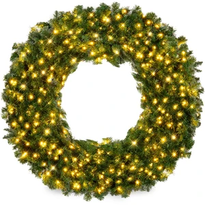 TANGXI Artificial Pre-Lit Fir Christmas Wreath Holiday Accent Decoration for Door, Power Plug-in for Christmas Decor