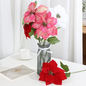 Simulation Of Single Artificial Poinsettia Flower Head, Wholesale Christmas Floral Decoration