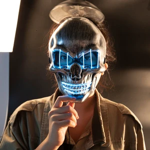 Halloween Skull Shaped Plastic Glowing Cold Light Mask Black Horror 24.5x16x7.5cm for Bar & Dance Party Props
