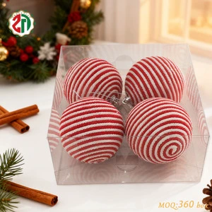 Handmade Red White Glitter Striped Rope-Woven Christmas Tree Ball Hanging Ornament for Xmas Tree Ball Festive & Party Decoration