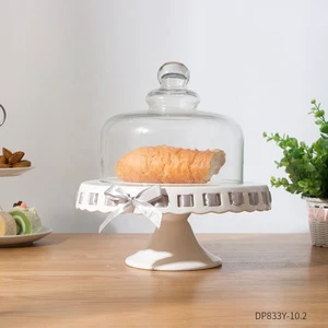 10inch Wholesale Porcelain Pedestal Cupcake Holder White Round Ribbon Ceramic Cake Stand for Wedding Birthday Party Custom