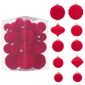 35Pcs Velvet Christmas Tree Ornaments Set Shatterproof Flocked Christmas Decorations Velvet Christmas Balls for Xmas Party Decor