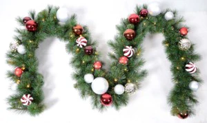 Artificial Plastic Green & Snowy Pre-Lit LED Christmas Wreath with Pinecones & Berries for Home Decoration