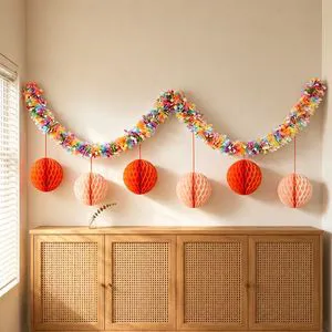Light Weight Plastic Flower Garland & Honeycomb Ball Set Fold Flat Craft Paper Kit for Party Decorations