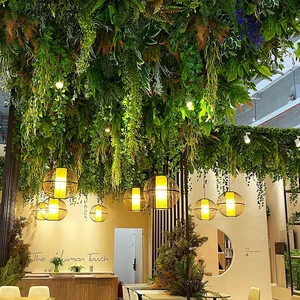 Green Plant Ceiling Roof Decoration Scenery Rattan Greenery Wall Panel Plastic Fake Plants Vertical Garden Faux Flowers Supplies