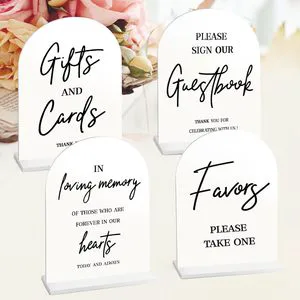 4Pcs White Wedding Signage Guest Book Sign Acrylic Wedding Signs for Ceremony and Wedding Reception Party Decorations 5x7 Inch