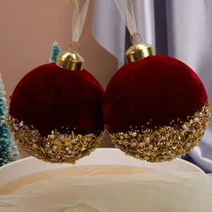 Burgundy Flocked Glass Ball Ornaments Christmas Tree Hanging Decor for Window & Scene Decoration