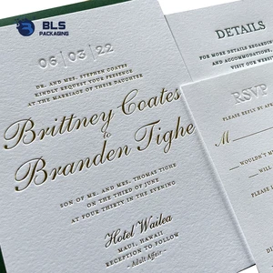 Wholesale Bolisun Custom Luxury Gold Foil Embossed Wedding Invitation Suite Premium Offset Printing Paperboard Stationery Set