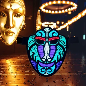 EL Sheet Mask with Voice Control & Music Synced Lights Customizable Design Battery Operated for Nightclubs/Bars/KTV/Parties