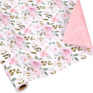 Soft Pastel Pink Rose Botanical Pattern Waterproof PE Recyclable Gift Wrapping Paper for Mother's Day Wedding Bridal Gifts