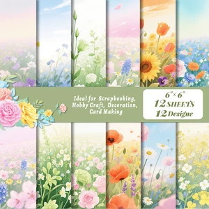 12 Sheets Per Pack, New Cross-border Watercolor Floral Paper, Aesthetic Ins-style Gift Decoration Paper, Handmade Craft Paper