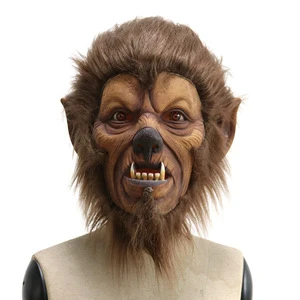 Scary Latex Monkey orangutan Pongo orang Mask with Fangs and Faux Fur Full Head Animal Mask for Halloween Prank Cosplay Party
