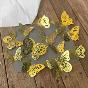 MOYI Wholesale 12pcs/Set 3D Sparkling Butterfly Cake Decorations Valentine's Day Wedding Anniversary Gold Floral Decor