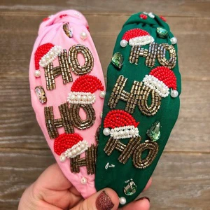 High Quality Santa Claus Christmas Beaded HO HO Style Headbands Comfortable Soft Women & Kids Party Holiday Wear Headbands
