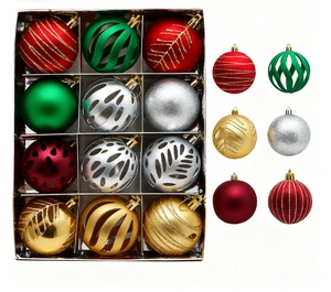 High Quality Red Gold Velvet Christmas Tree Hanging Balls 12-Piece Shatterproof Set