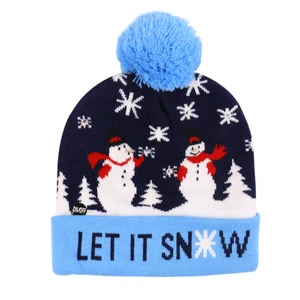 Ugly Christmas Beanie With Ball on the Top Jacquard Hat Cheap LED Christmas Hat