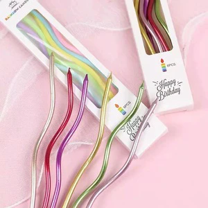 Wholesale High-End Boxed Rainbow Single Pencil Paraffin Wax Handmade Birthday Candles 8-Pack Pillar Cake Decoration Inserts