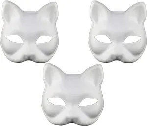 DIY Half Face Hand-painted Cat Fox Mask Anime Pulp Japanese Mask Anime Masquerade for Halloween Festival Cosplay Prop