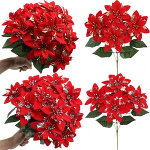 Cross-Border Hot-Selling 28cm Silk Artificial Poinsettia Christmas Home Decoration Ornament Christmas Tree Wreath Factory