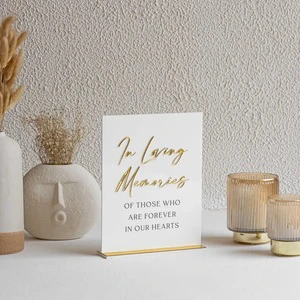 Custom Acrylic Wedding Tabletop Sign With Gold 3D Letter & Gold Base | Lucite Freestanding Wedding Welcome Direction Plaque