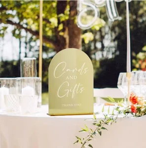 Acrylic Gold Mirror Wedding Sign, Freestanding Arched Tabletop Card for Reception & Party
