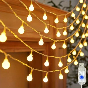 Globe String Lights 32FT 80 LED Fairy Lights USB 8 Modes Waterproof Outdoor Indoor Warm White for Party Wedding Decorations
