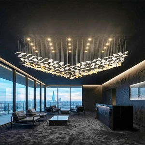 Custom Leaf Shaped Chandelier Light Luxury Glass Ceiling Mounted Lamp Hotel Banquet Hall Wedding Decor Pendant Lights