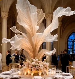 Hot Wedding Giant Organza Flowers Backdrop Display Window Decorative Large Champagne Fabric Flowers