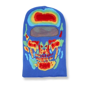 Custom Design High Quality 100% Cotton Winter Multicolour Knitted Infrared Balaclava Hats Jacquard One Hole Ski Masks