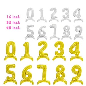 16/32/40 Inch Standing Number Foil Balloons Gold/Silver Birthday Party Wedding Decoration BSCI Certified