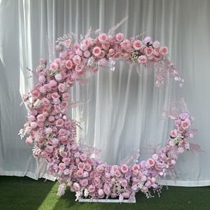 Romantism New Luxury Eco-friendly DIY Artificial Silk Arch Flower Arrangement 6-7ft Light pink Rose Wedding Moon Flower Stand