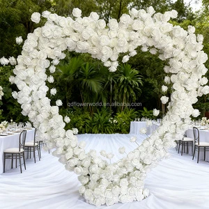 Wholesale Flower World Artificial Silk Flower Arch 6.56ft*6.56ft Heart-Shaped Wedding Backdrop with White Rose Decoration