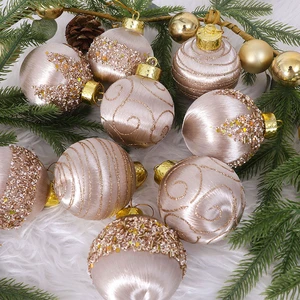 Christmas Painted Yarn Balls 8cm Foam Christmas Ornaments 9Pcs/Set Christmas Tree Hanging Decorations