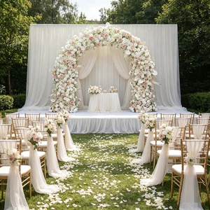 Artificial Flower and Plants Mixed White Pink Wedding Event Floral Arch U-Shaped 8*8.5ft Double Side Floral Arch Arrangement
