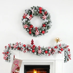 Festive Atmosphere Handmade PVC Christmas Wreath with Red Berries and Green Leaves and Merry Christmas Lettering