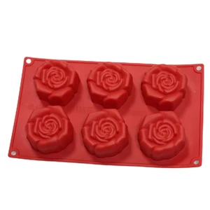 Wholesale BPA Free Red Silicone Rose Mold 6 Cavities Cake Fondant Mould Ice Cream Tub Tools Dishwasher Safe Oven Safe Food Grade