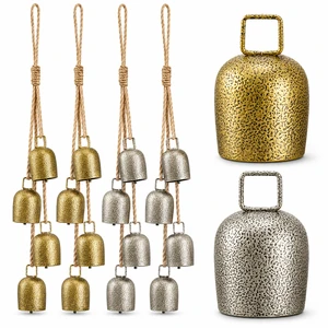 Stock Cross-Border Distressed Jute Rope Bell Christmas Wall Wreath Bells-Metal Cowbell Decor With Loud Crisp Sound
