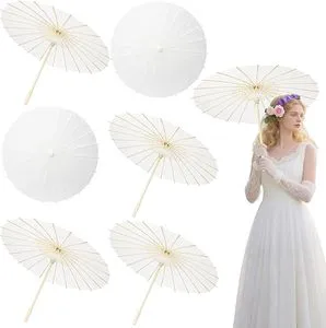 Nicro White Wholesale Japanese Paper Bamboo Crafts For DIY Wedding Decor Handmade Decorative Oil White Wooden Paper Umbrella