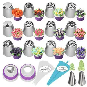 Russian Piping Tips Set 12 Flower Frosting Nozzles Russian Piping Icing Tips for Cake Baking Cupcake Decorating Tips Kit