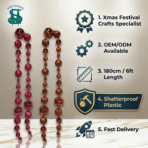 Customized 180cm Christmas Ball Ornament Garland Manufacturer Assorted Finish Plastic Ball Garland For Christmas Holiday