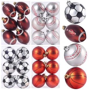 6cm 6-Pack Sports Theme Plastic Ball Christmas Tree Ornament Hanging Christmas Ball Decoration for Party