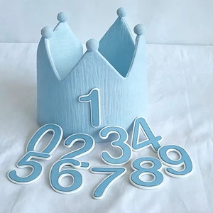Wholesale Customizable Muslin Cotton Pom Pom Birthday Crown With Removable Soft Gold Numbers