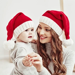 Parent Warm Hats Red Color Christmas Knitted Hats Funny Slouchy Knitted Christmas Beanie